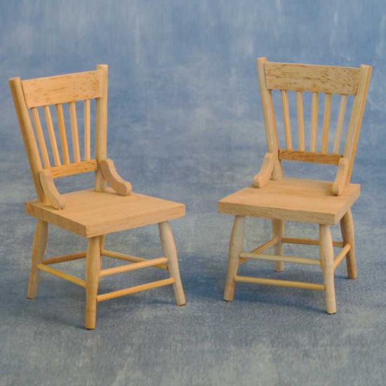 Set of 2 Dolls House Kitchen Chairs  - Plain Wood