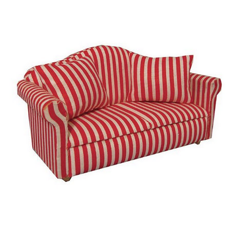 Red & White Stripy Dolls House Sofa