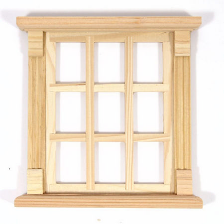 Unpainted 9 Pane Wooden Window Frame - 1:12 Scale