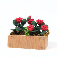Red Roses in Wooden Window Box for Dolls House