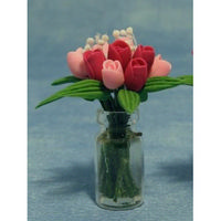 Miniature Pink Tulips in Clear Vase