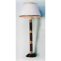 Wood and Brass Standard Lamp with Shade