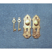Traditional Brass Door Knob Plate and Key set for 1:12 Scale Dolls House