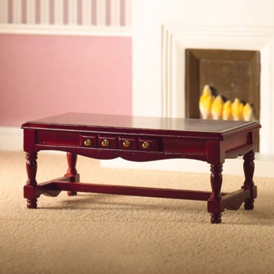 Dolls House Oblong Mahogany Coffee Table With Drawer