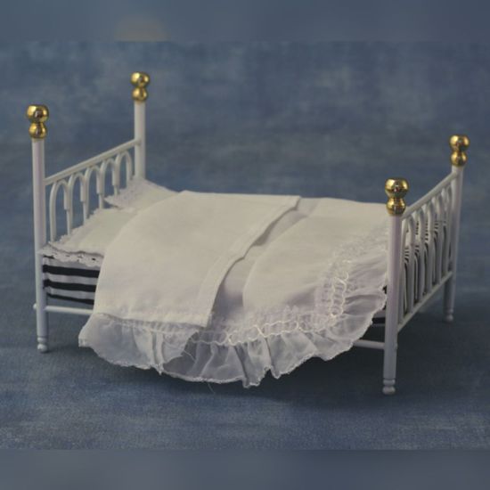 White 'Cast Iron' Double Bed with Covers