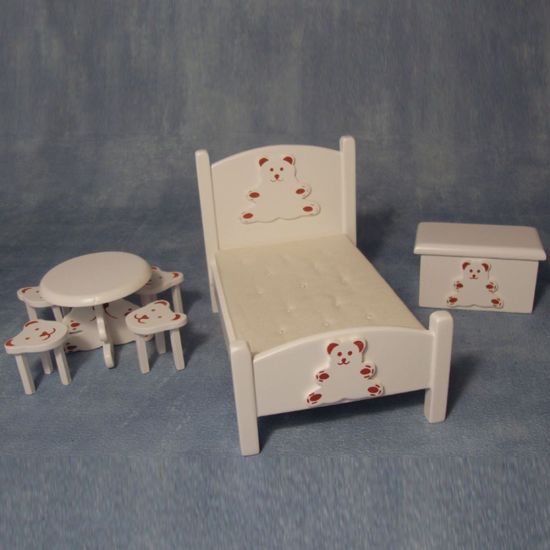 White Childs Teddy Bear Bedroom Set