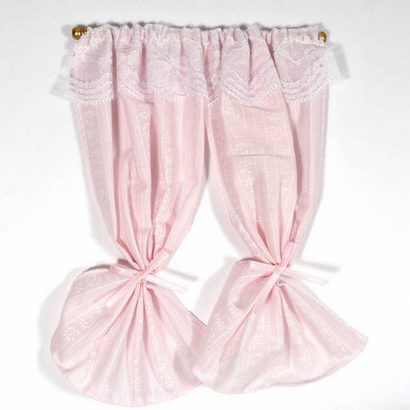 Pale Pink Dolls House Curtains on Rail