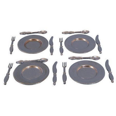 Miniature 4 Piece Metal Plate Cutlery Set