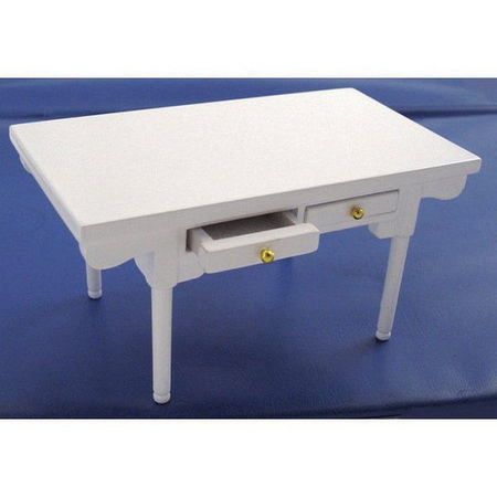 Dolls House White Table With Drawers