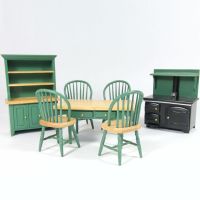 Green Painted Dolls House Kitchen Set